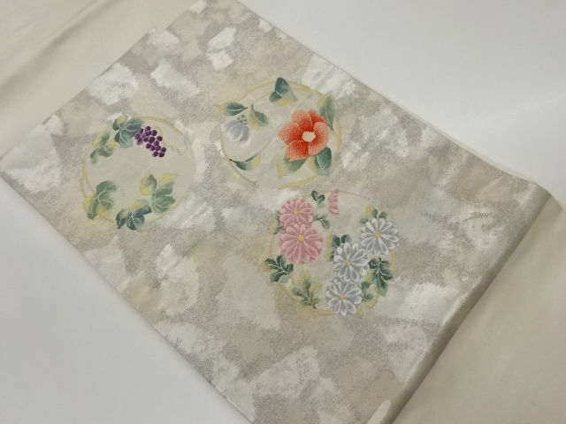 JAPANESE KIMONO / VINTAGE NAGOYA OBI / WOVEN GRAPE ARABESQUE & CAMELLIA